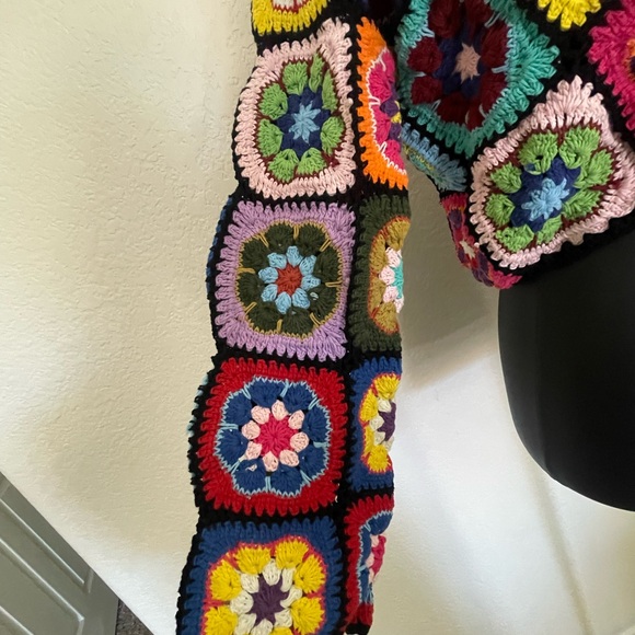 EUC Wild Orange Tree Crochet Granny Square Cardigan Sweater Boho - Picture 3 of 11